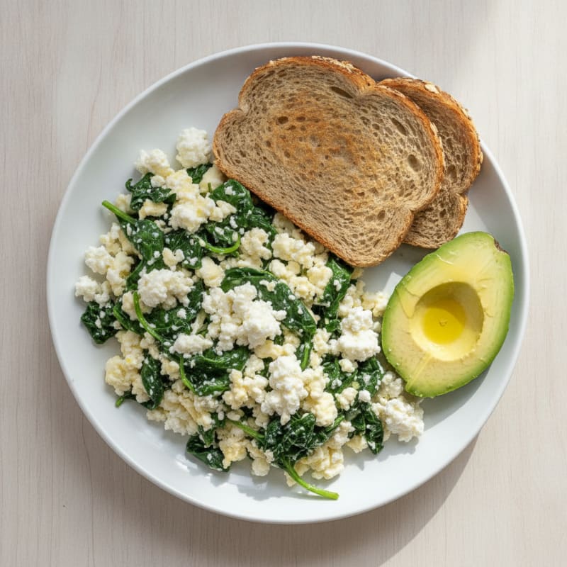 Egg White and Spinach Scramble with Cottage Cheese
