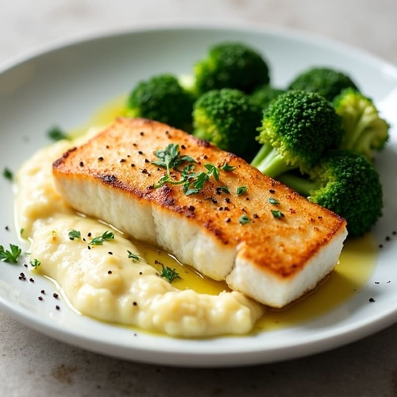 Seared Cod with Steamed Broccoli and Cauliflower Mash