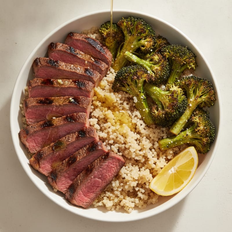 Grilled Steak and Quinoa Bowl with Roasted Broccoli