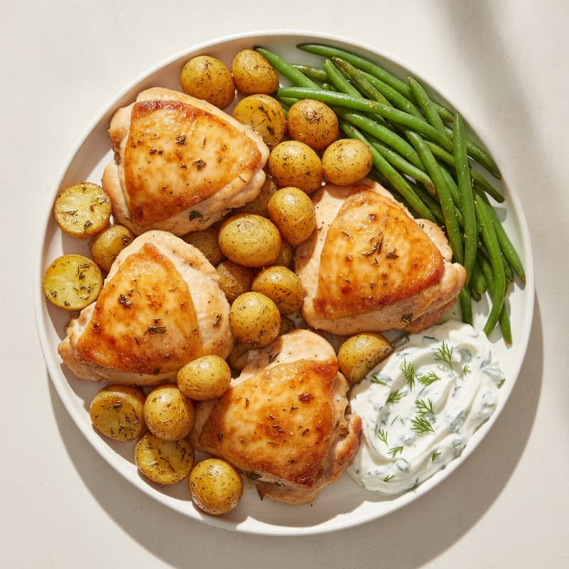 Roasted Chicken Thighs with Herb Potatoes and Green Beans
