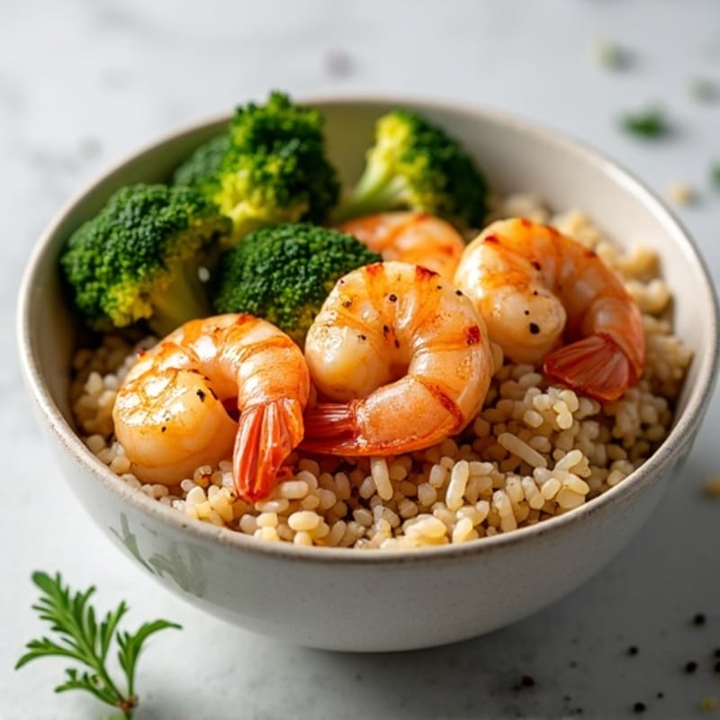 Grilled Shrimp and Brown Rice Bowl with Roasted Broccoli