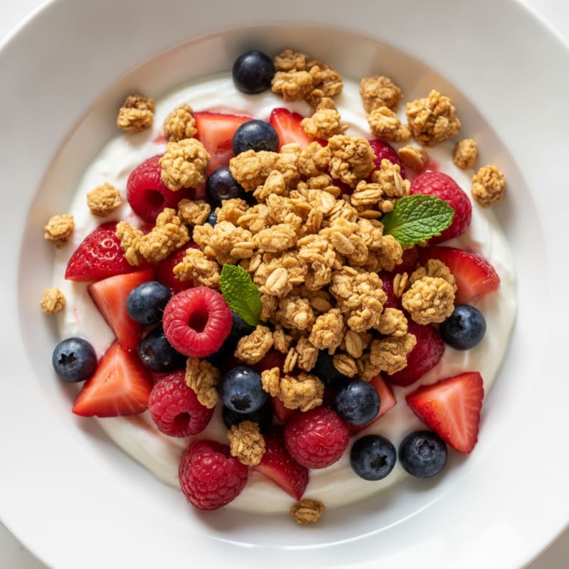 Creamy Greek Yogurt Parfait with Mixed Berries and Protein Granola