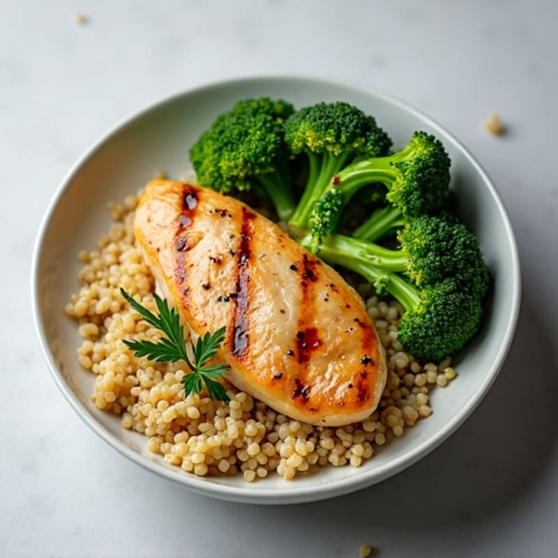 Grilled Chicken Breast with Quinoa and Roasted Broccoli