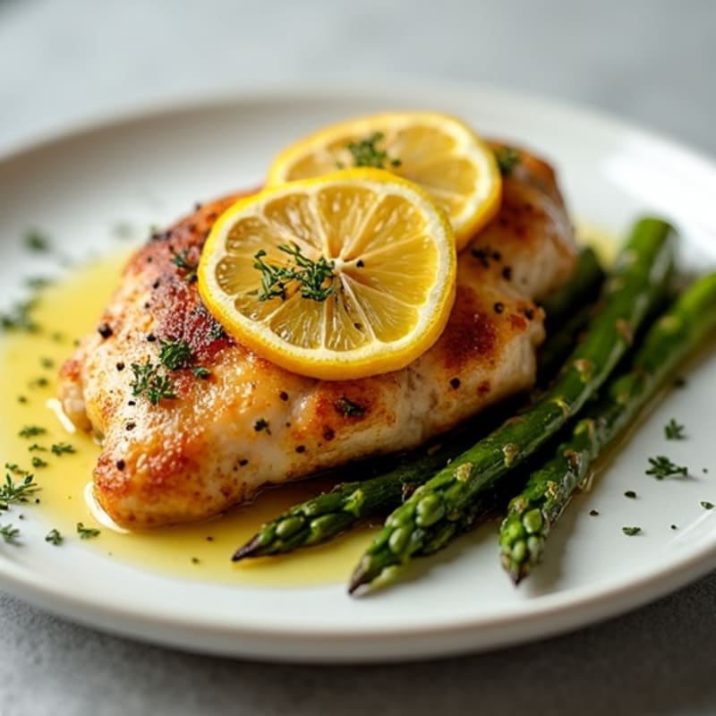 Crispy Lemon-Herb Roasted Chicken with Roasted Asparagus