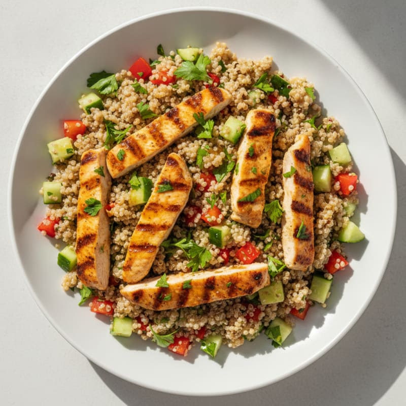 Grilled Chicken and Quinoa Salad with Crunchy Vegetables