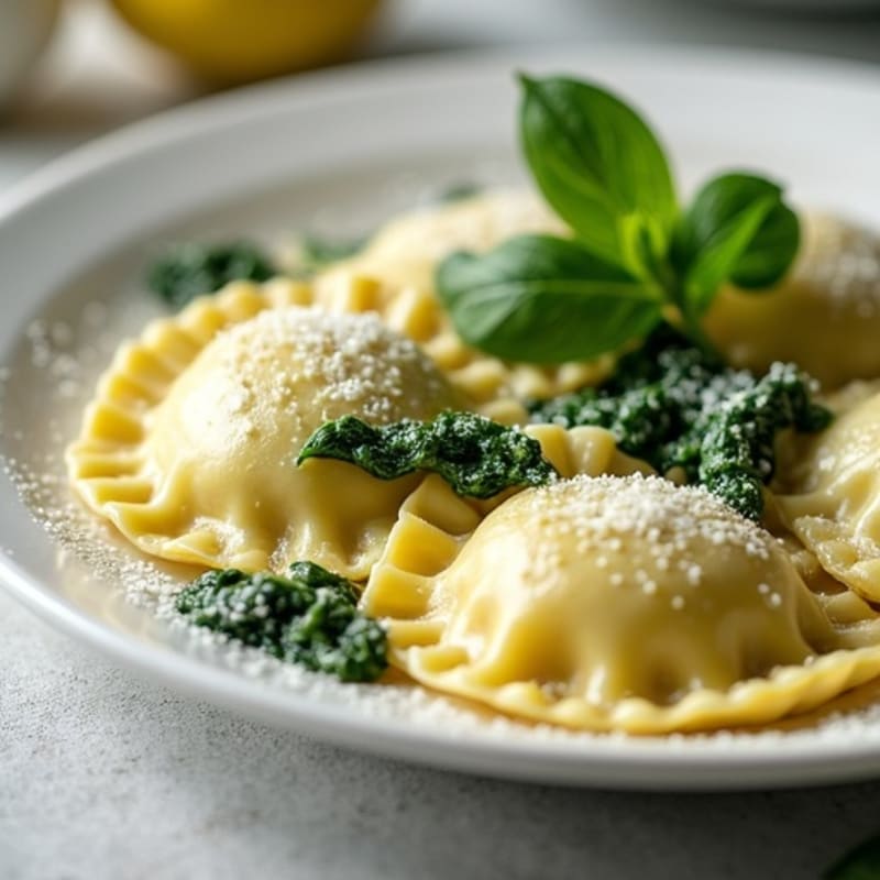 Ricotta Spinach Ravioli with Garlic Herb Sauce