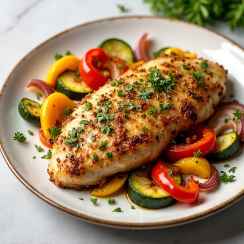 Herb-Crusted Sheet Pan Chicken with Roasted Rainbow Vegetables