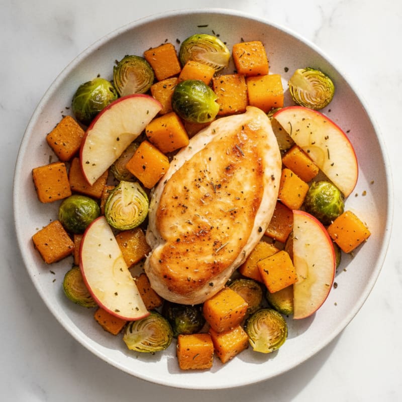 Sheet Pan Chicken with Roasted Butternut Squash and Brussels