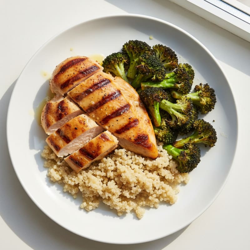 Grilled Chicken Breast with Quinoa and Roasted Broccoli