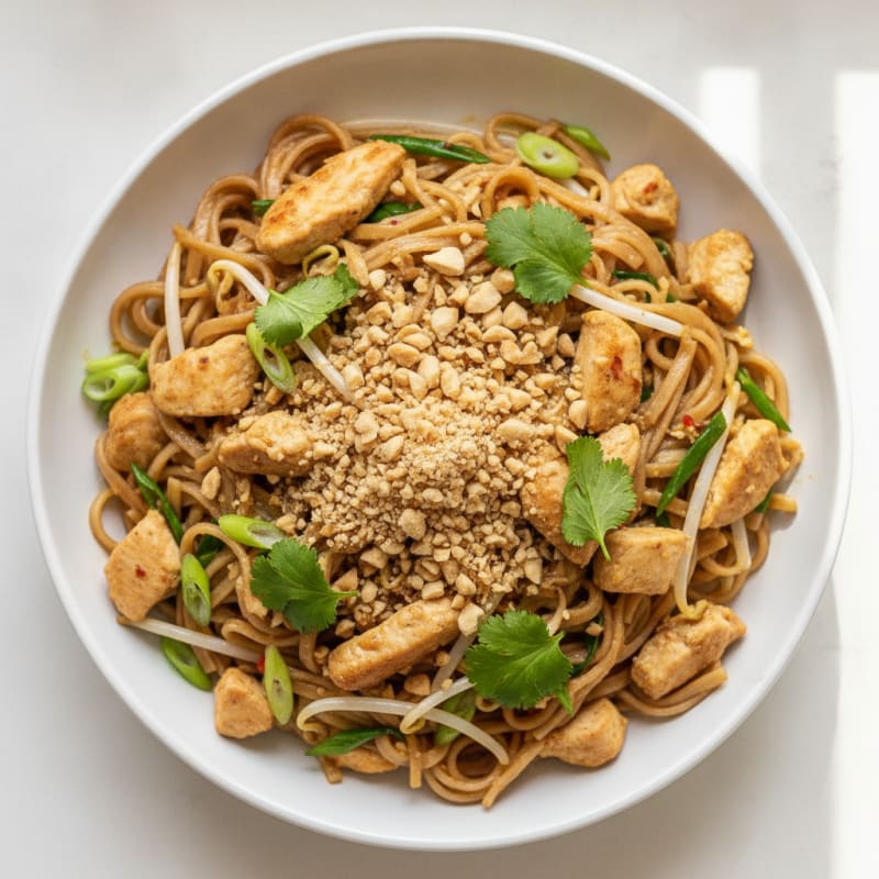 Chicken Pad Thai Noodles with Peanuts