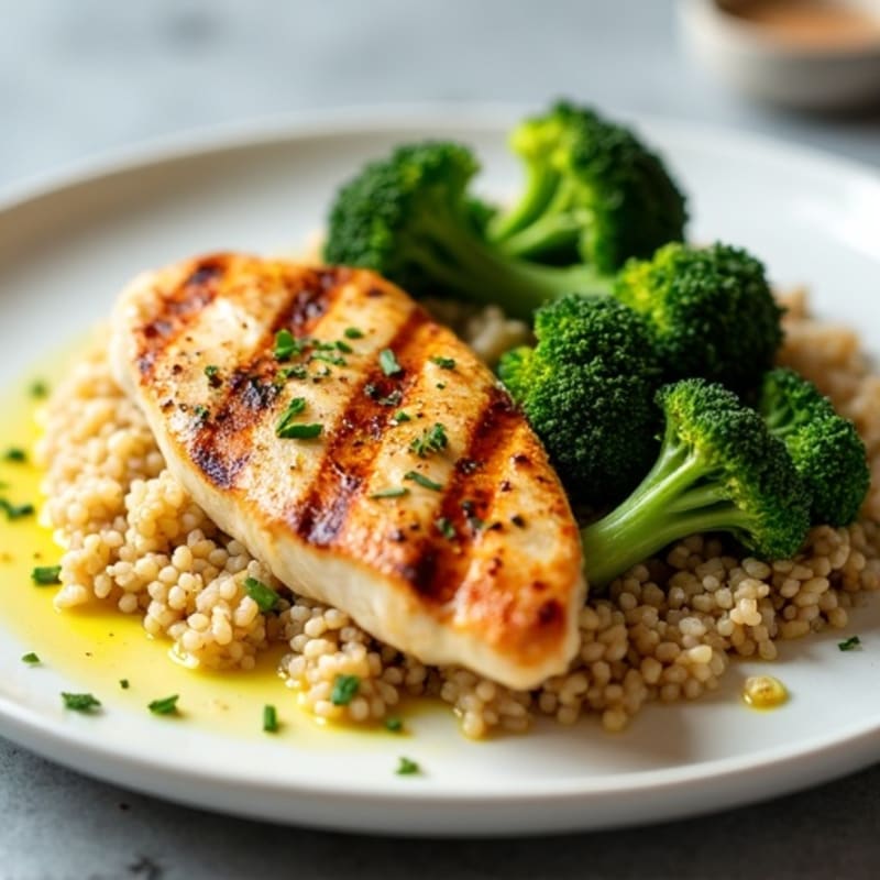 Grilled Chicken Breast with Roasted Broccoli and Quinoa