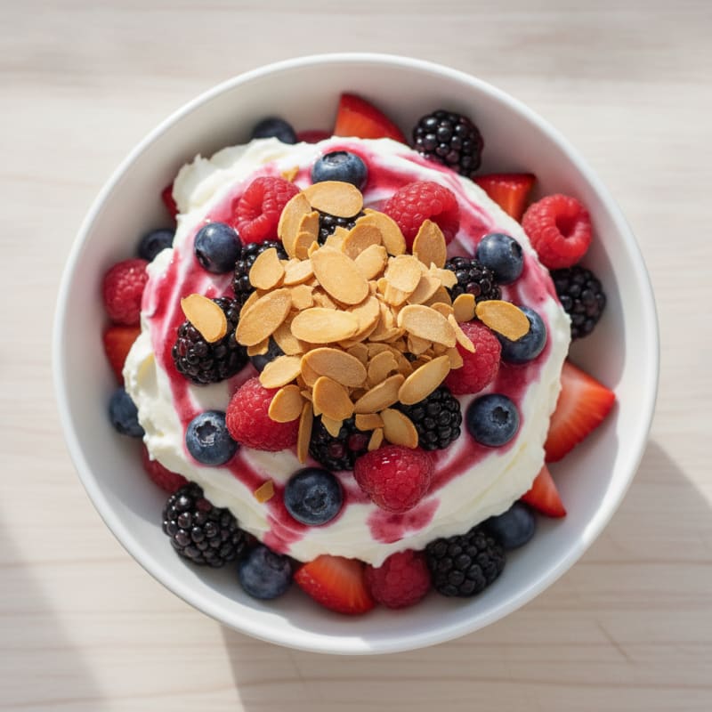 Greek Yogurt Protein Parfait with Mixed Berries and Almonds