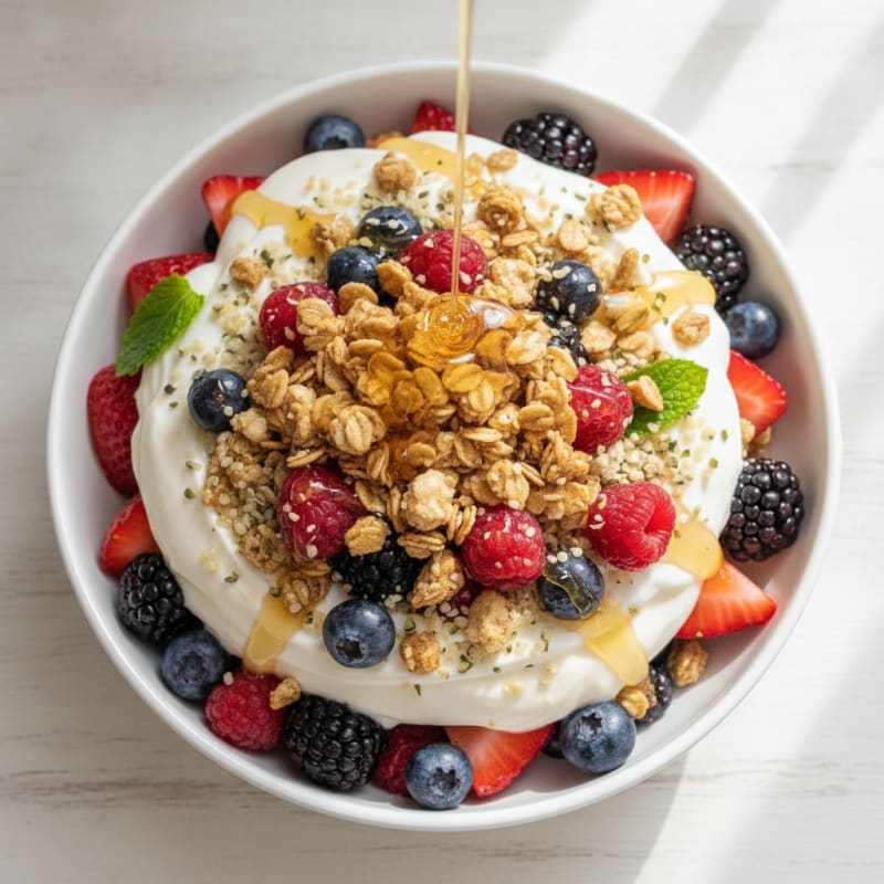 Greek Yogurt Parfait with Mixed Berries and Protein Granola