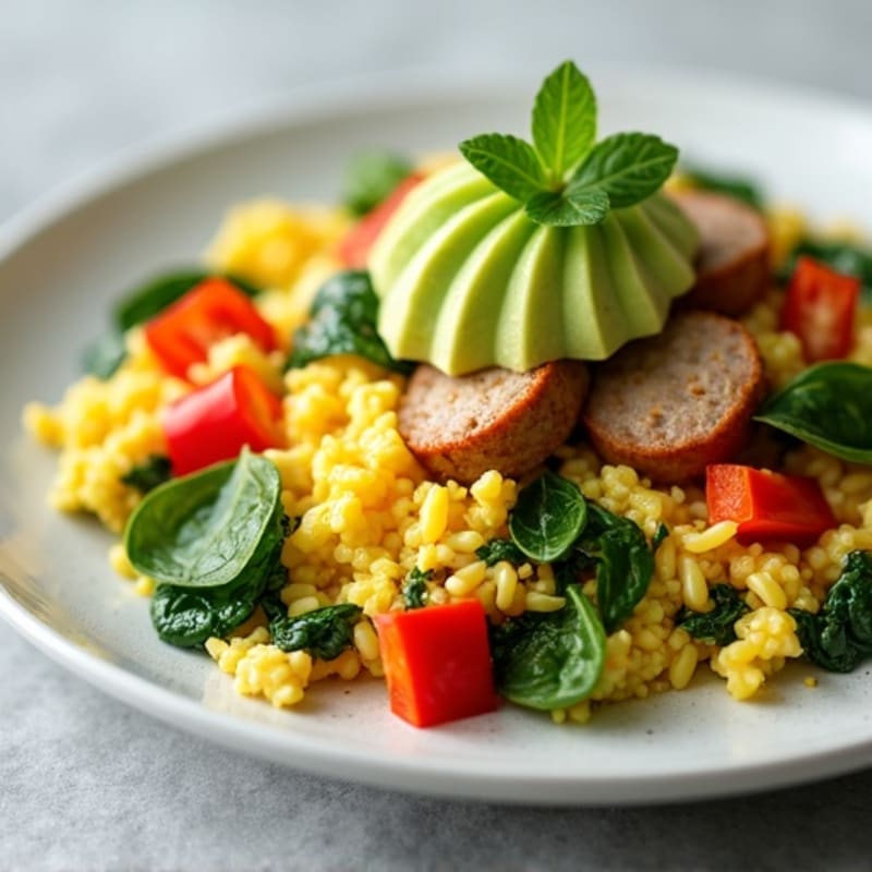 Egg White Scramble with Turkey Sausage and Spinach