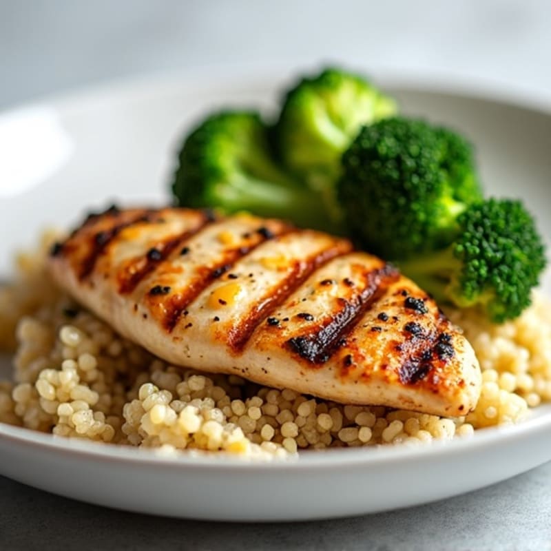 Grilled Chicken Breast with Quinoa and Steamed Broccoli
