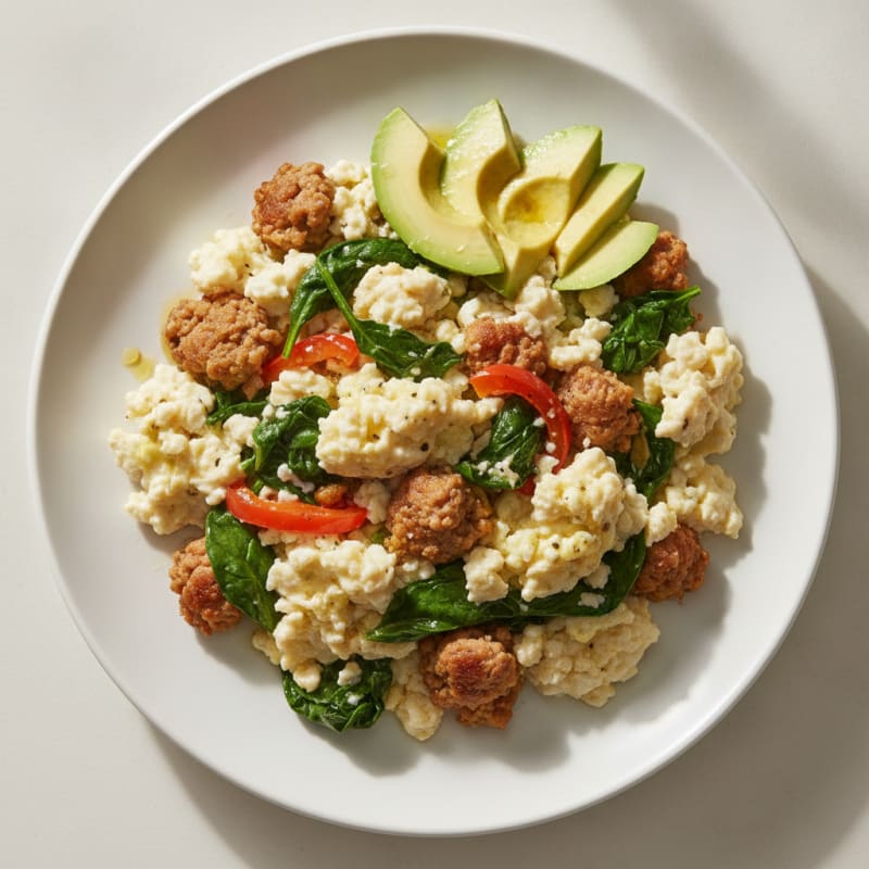 Egg White Scramble with Turkey Sausage and Spinach
