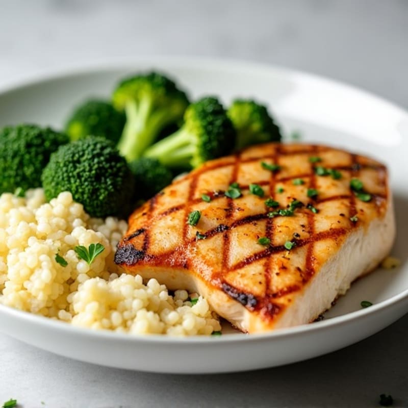 Grilled Chicken Breast with Steamed Broccoli and Cauliflower Rice