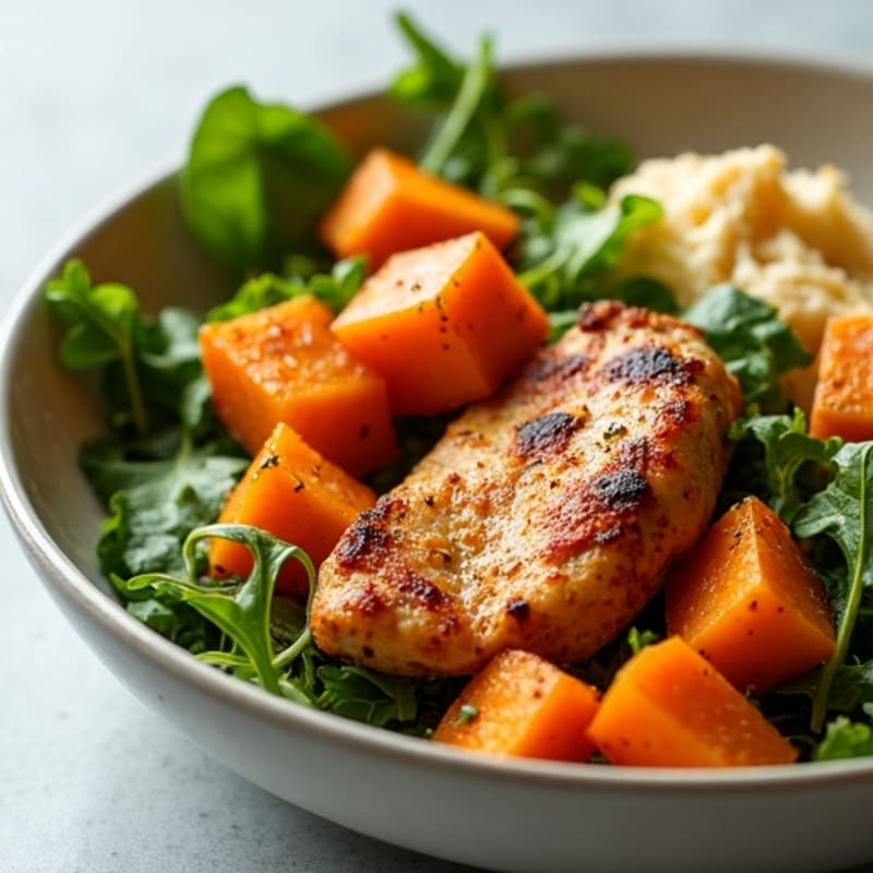Crispy Roasted Sweet Potato and Chicken Power Bowl