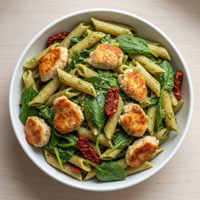 Creamy Pesto Chicken Pasta with Sun-Dried Tomatoes