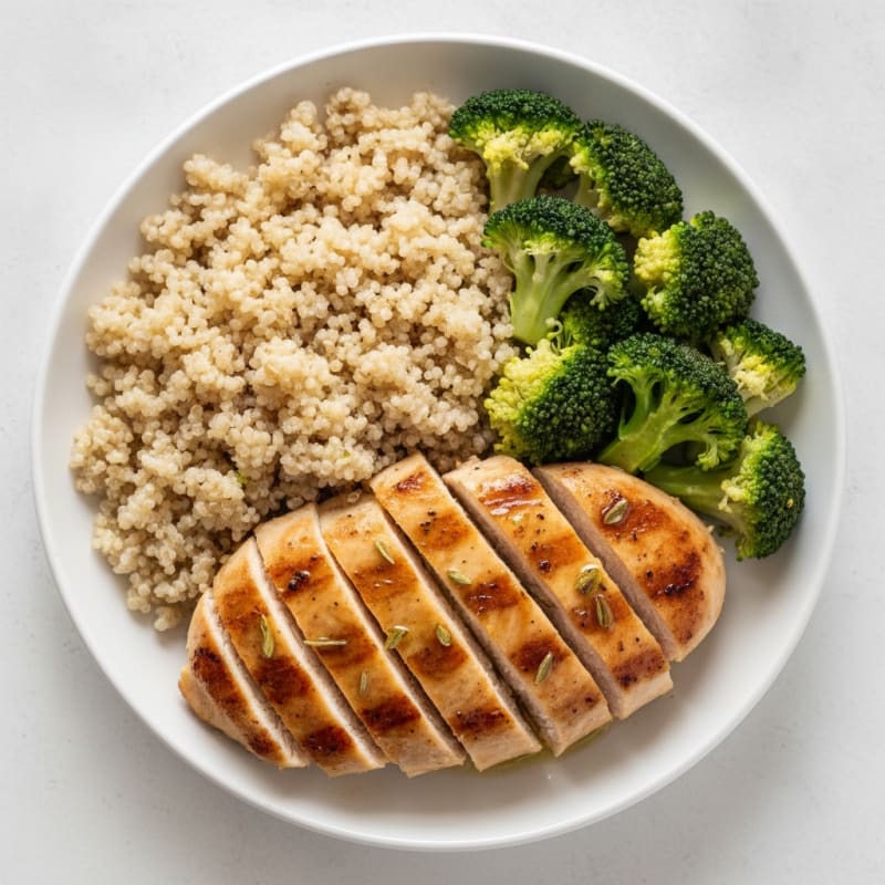 Grilled Chicken Breast with Quinoa and Steamed Broccoli