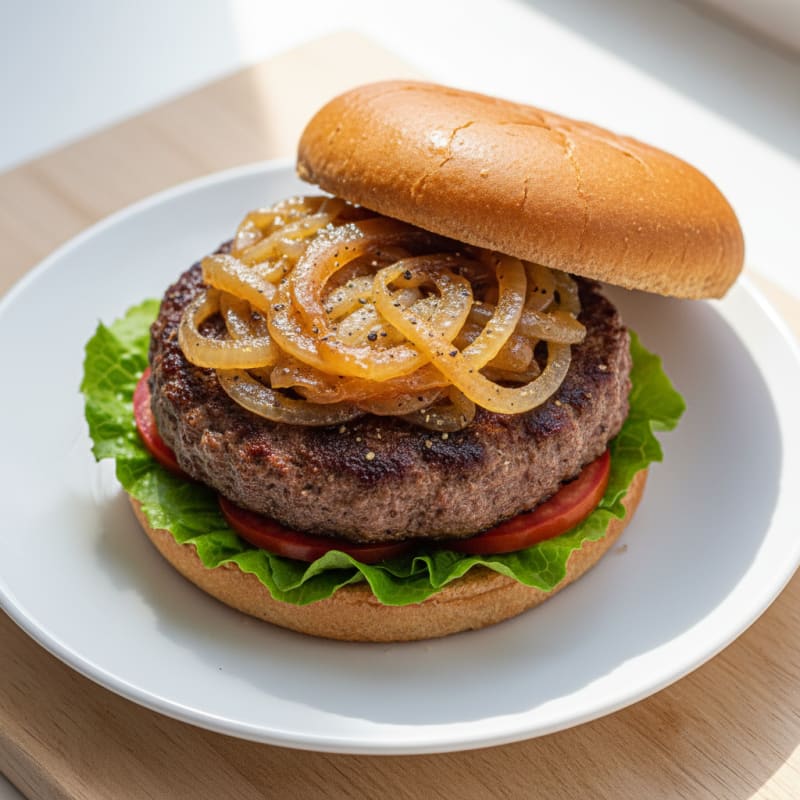 Classic Beef Burger with Caramelized Onions