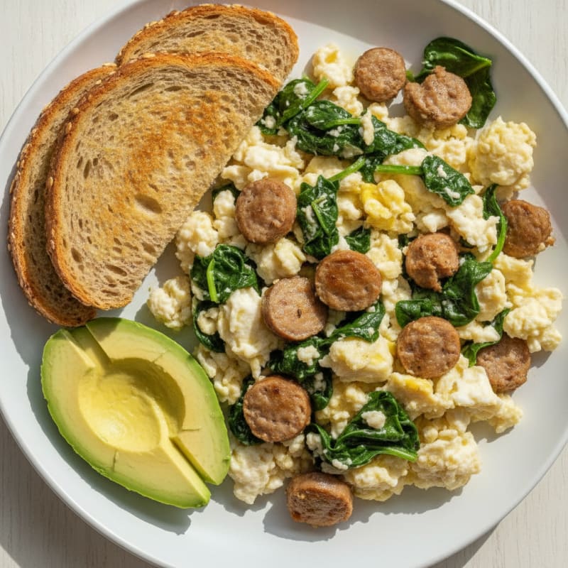 Egg White Scramble with Turkey Sausage and Spinach