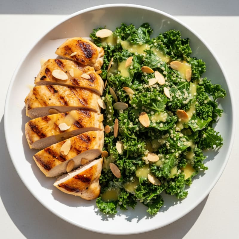 Grilled Chicken Breast with Crunchy Kale and Quinoa Salad