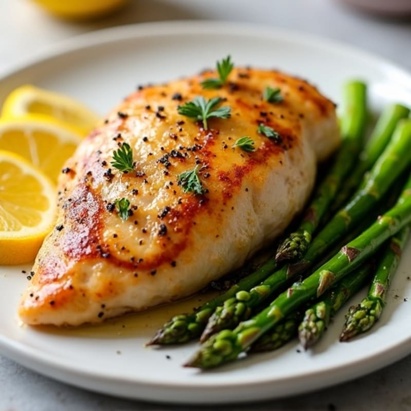 Lemon Garlic Pan Seared Chicken with Roasted Asparagus