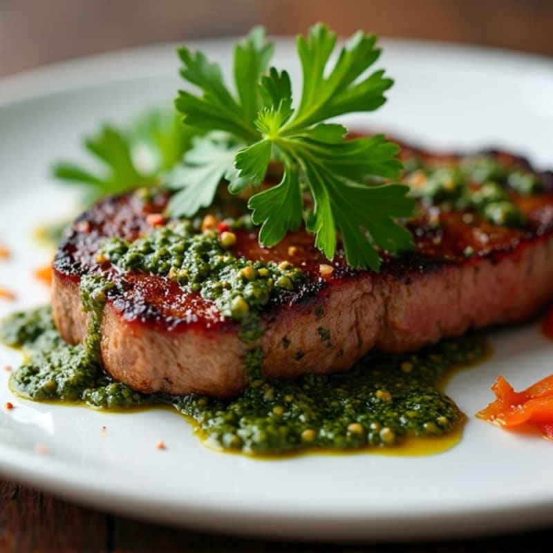 Spicy Garlic Seared Steak with Chimichurri
