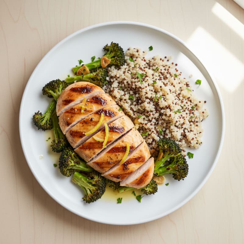 Grilled Chicken Breast with Quinoa and Roasted Broccoli