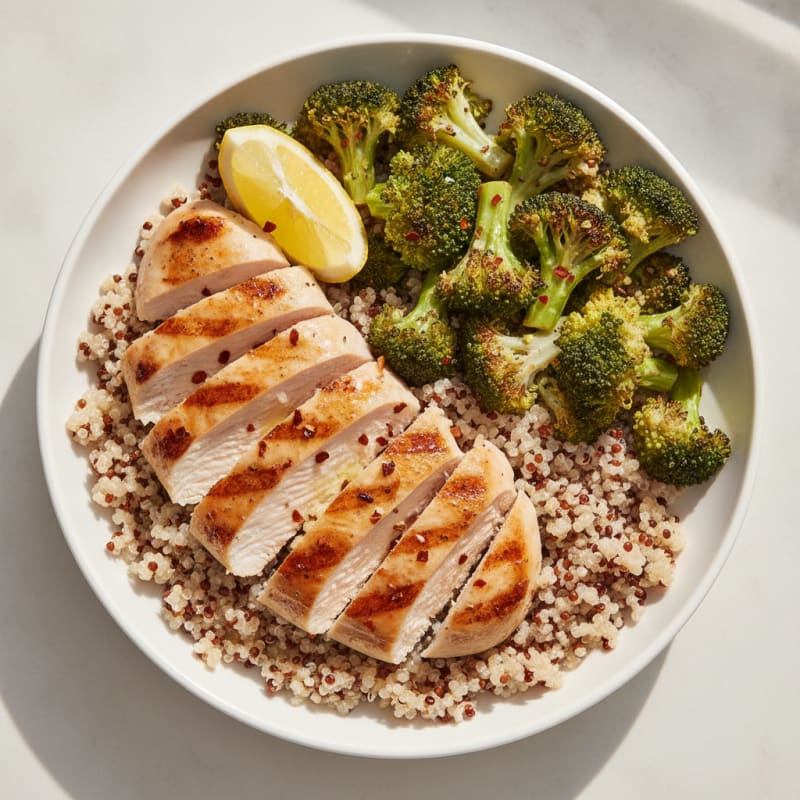 Grilled Chicken and Quinoa Bowl with Roasted Broccoli