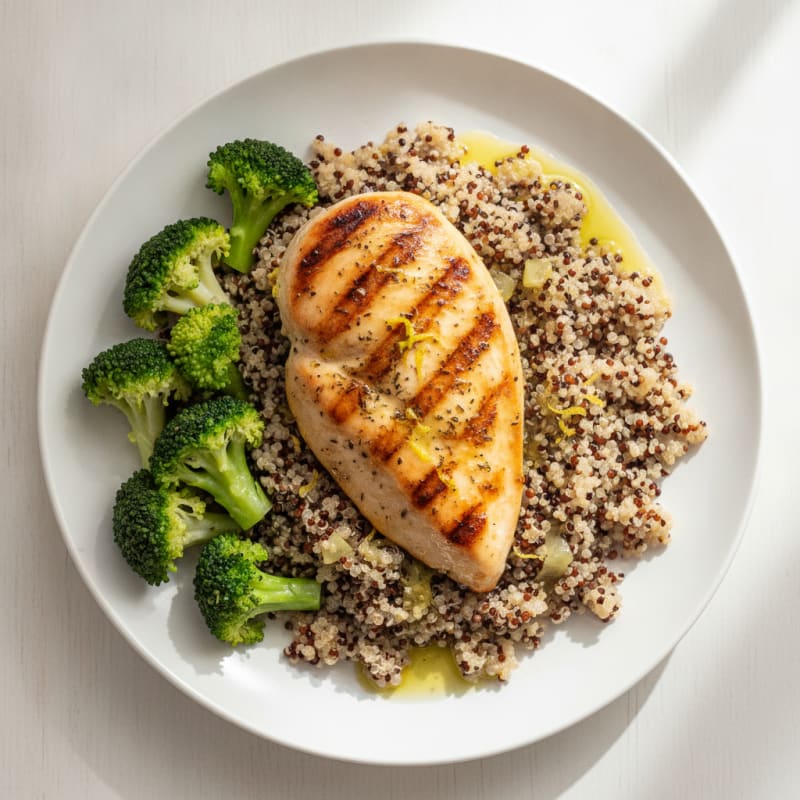 Grilled Chicken Breast with Quinoa and Steamed Broccoli