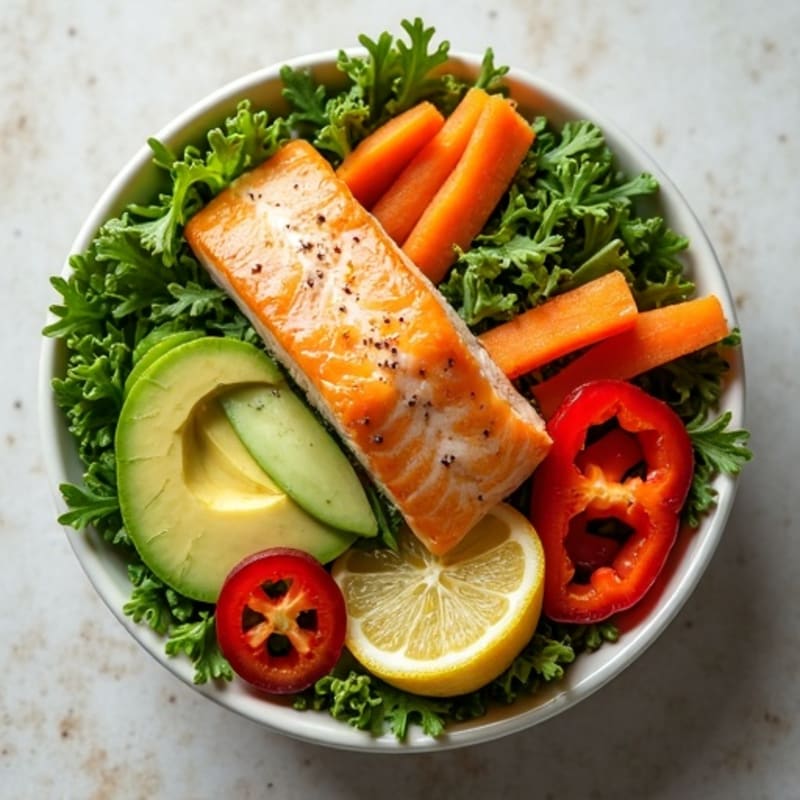 Fresh Salmon, Avocado, and Crunchy Vegetable Bowl