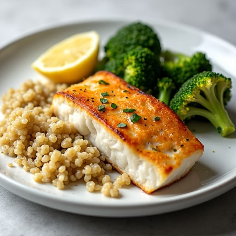 Seared Cod with Roasted Broccoli and Quinoa