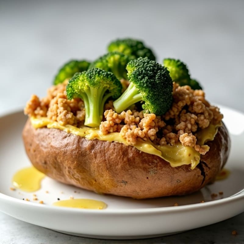 Lean Ground Turkey and Broccoli Loaded Baked Potato