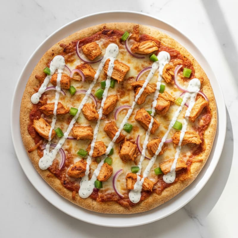 Buffalo Chicken Pizza with Ranch Drizzle