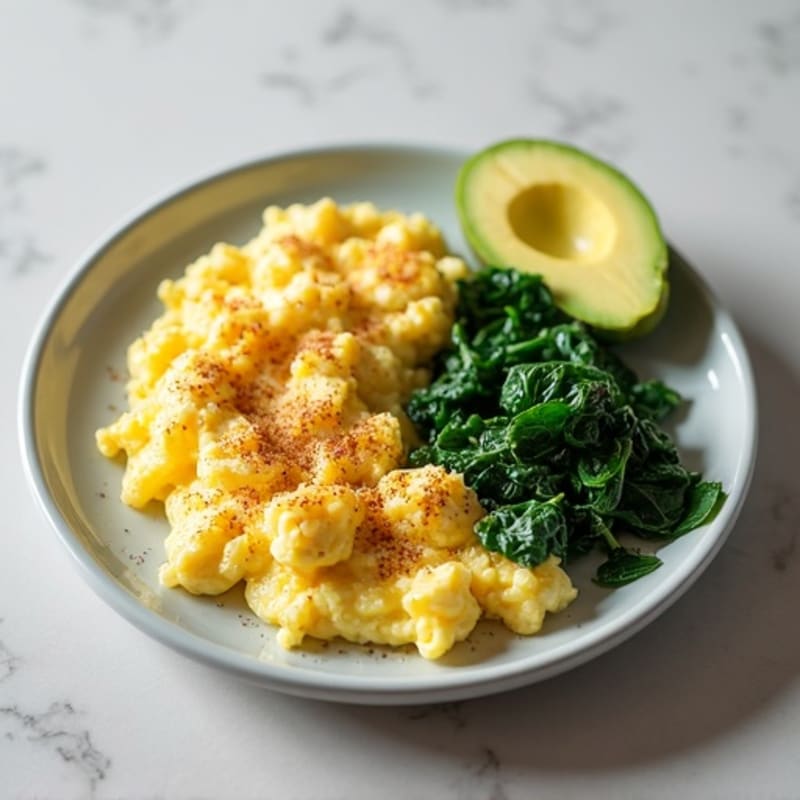 Egg White and Turkey Scramble with Sautéed Spinach