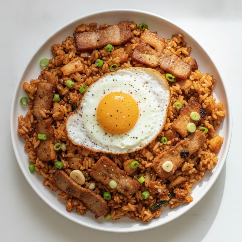Kimchi Fried Rice with Pork Belly