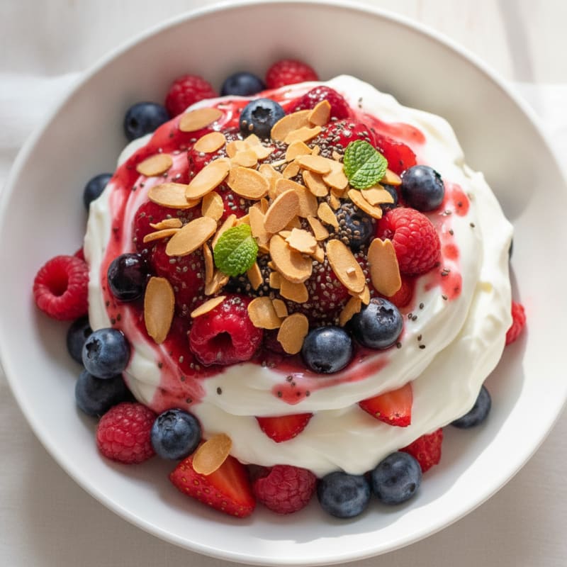 Greek Yogurt Protein Parfait with Mixed Berries and Almonds