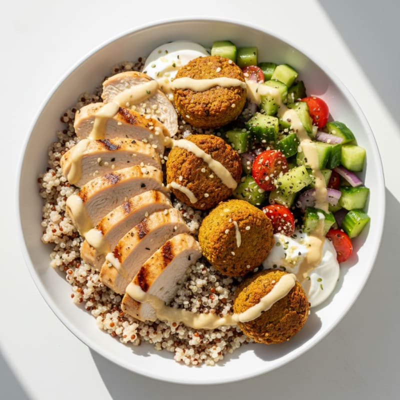 Falafel Quinoa Bowl with Tahini Drizzle