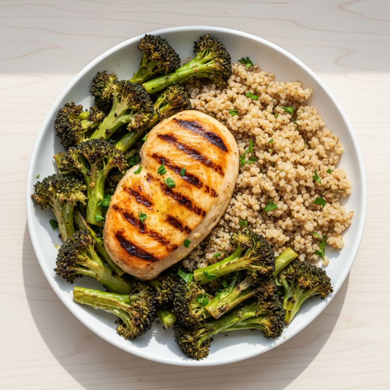 Grilled Chicken Breast with Roasted Broccoli and Quinoa