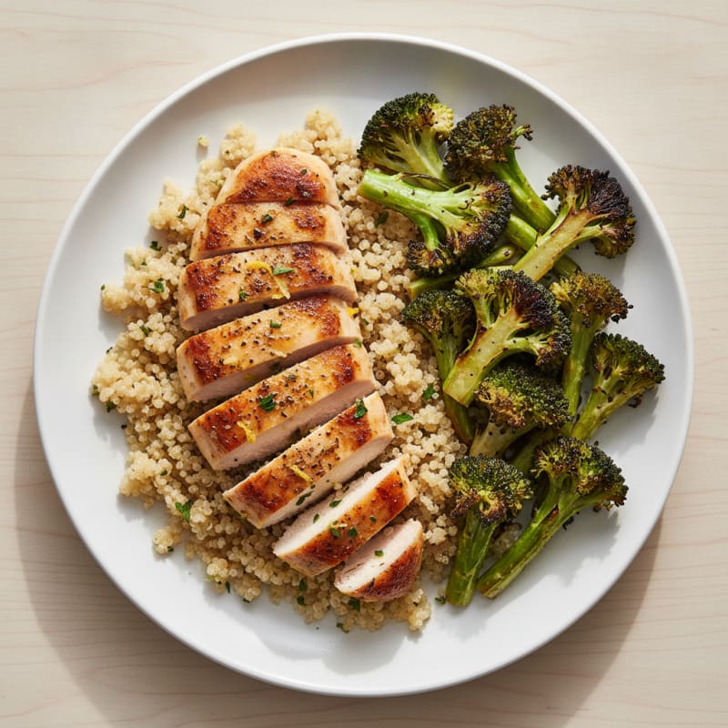 Grilled Chicken Breast with Quinoa and Roasted Broccoli
