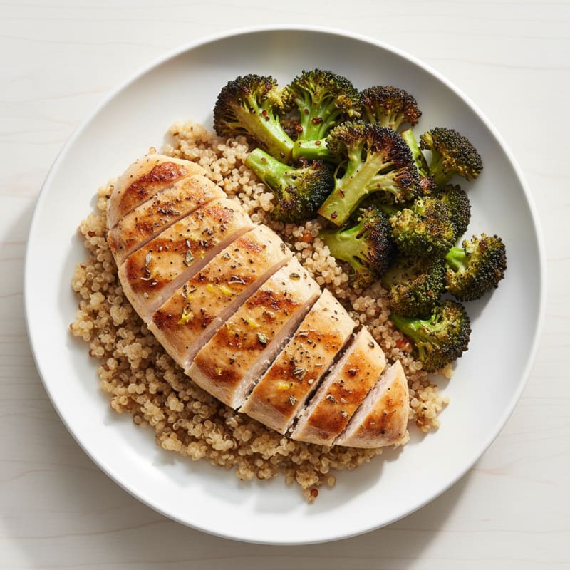 Grilled Chicken Breast with Quinoa and Roasted Broccoli