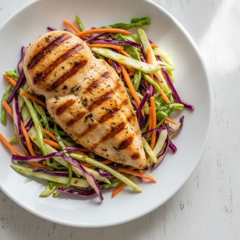 Grilled Chicken Breast with Crunchy Cabbage Slaw