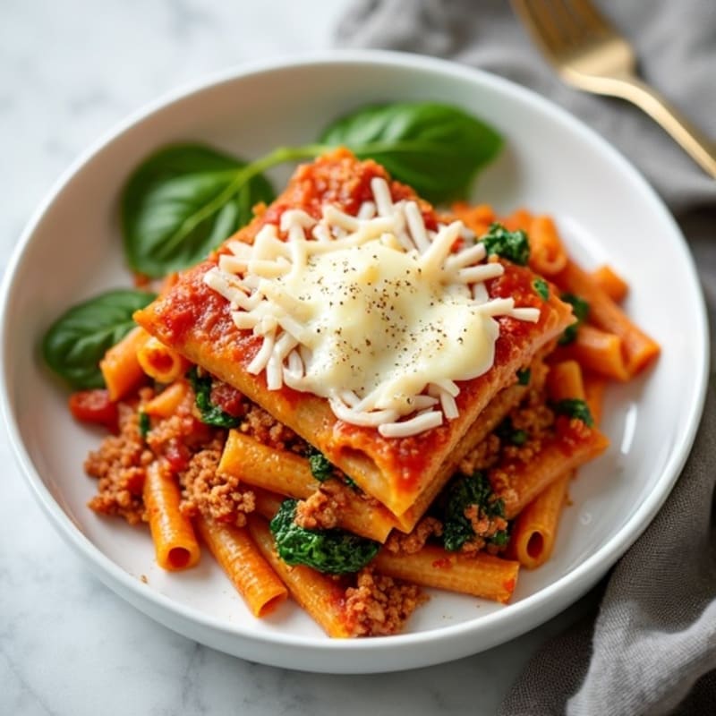 Healthy Baked Ziti with Lean Ground Turkey and Spinach
