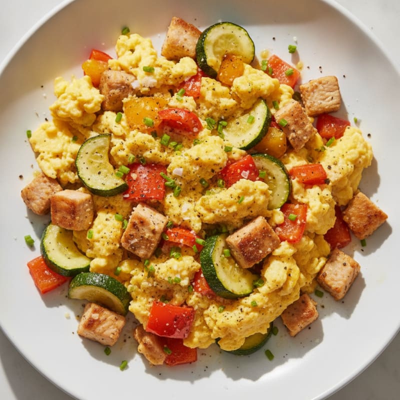Hearty Scrambled Eggs with Roasted Vegetables