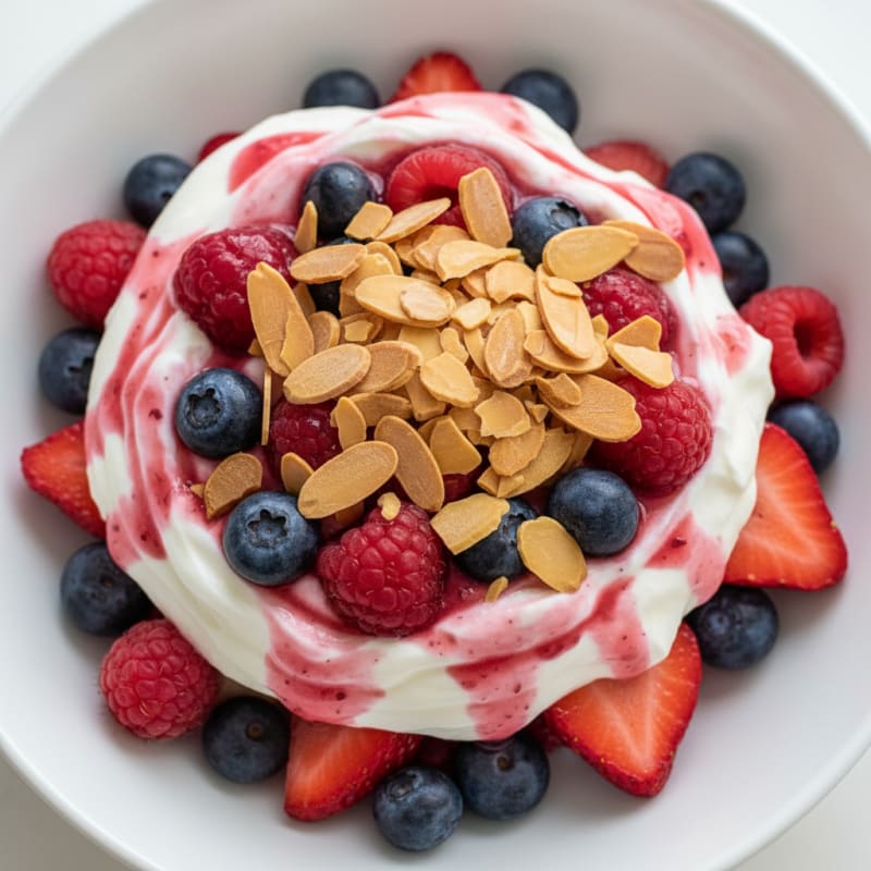Greek Yogurt Protein Parfait with Mixed Berries and Almonds