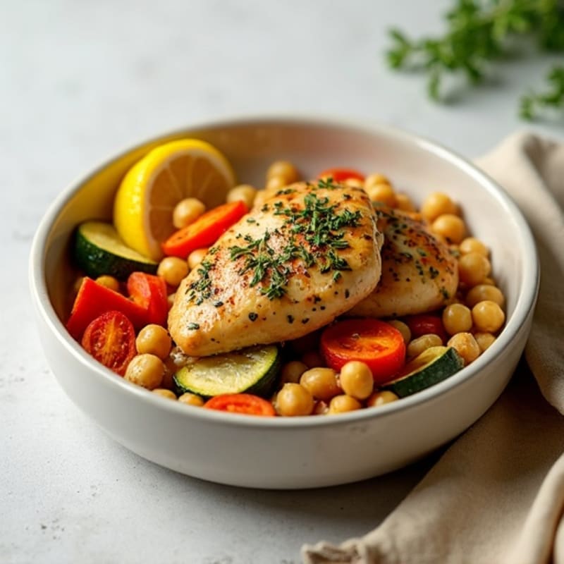 Lemon-Herb Roasted Chicken with Crispy Roasted Vegetables and Chickpeas
