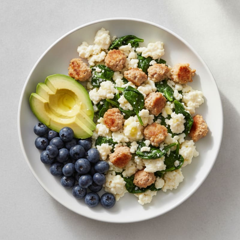 Egg White Spinach Scramble with Turkey Sausage
