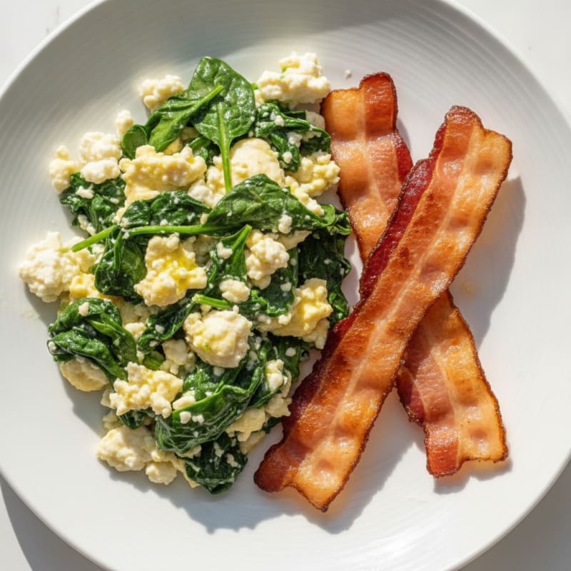 Cottage Cheese Scramble with Spinach and Turkey Bacon